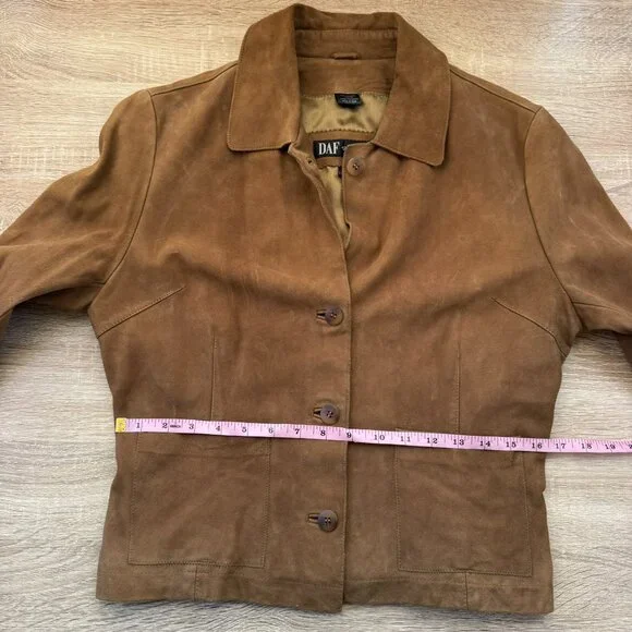 Vintage 90s Suede Leather Jacket Brown DAF David Fahner Medium - Picture 9 of 10